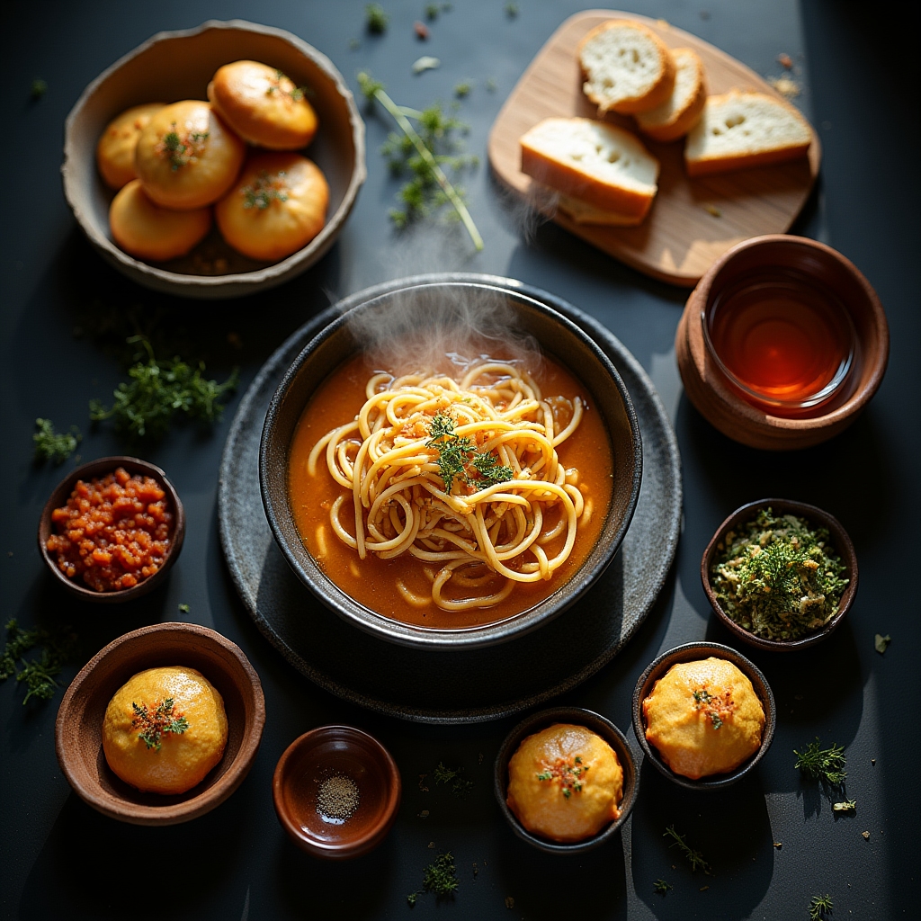 Свежие блюда казахстанской домашней кухни в тёплом свете