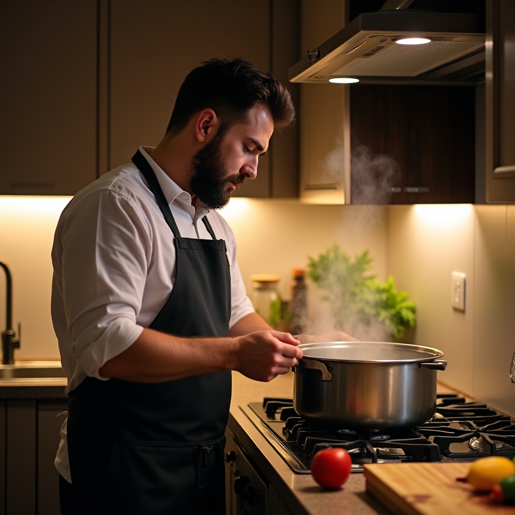 Домашний повар за работой на кухне